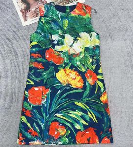 Casual jurken 2024 Spring Summer Women Holiday Ink Painting Floral Printed Beach Mouwless Mini Dress
