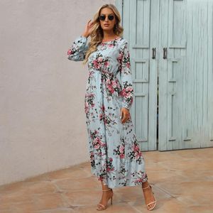 Robes décontractées 2024 Été Bohème Femmes Maxi Robe À Manches Longues Taille Haute Plage Femme En Mousseline De Soie Floral Robes Mujer