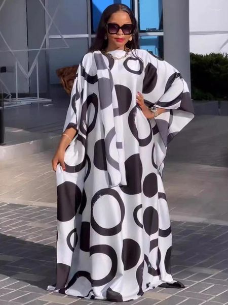 Robes décontractées 2024 Summer en mousseline de soie pour femmes Africain Traditional Dashiki imprimer Boubou Dubai Muslim Hijab Abayas Party Robes