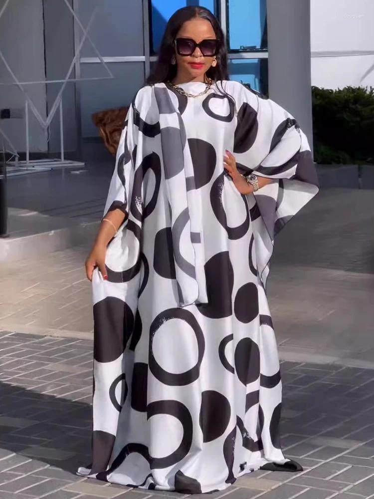 Повседневные платья 2024 Летний шифон для женщин Африканский традиционный отпечаток Дасики Свободный Бубу Дубай Мусульманский хиджаб Абаяс.