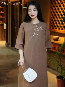 Casual jurken 2024 zomerjurk vrouwen linnen borduurwerk lange Chinese stijl kleding elegant qipao modern Q082