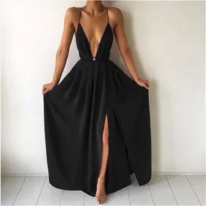 Robes décontractées 2024 Mode d'été Sexy Col en V Low-Cut Sling Dos nu Jupe en mousseline de soie pour femmes Robe bohème longue