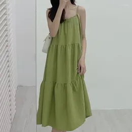 Casual jurken 2024 Summer Green Loose Slip Dress Sexy Off the Shoulder Long Women Fashion Solid Ladies Chic Vestidos 27025