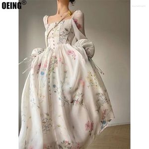 Casual jurken 2024 Zomer Koreaanse stijl Bloemavondfeest Chiffon Chiffon Lange Mouw Beach Midi Fairy Dress Vestidos de Ocasion Formales