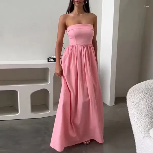 Vestidos casuales 2024 Summer Off Shoulder Hem Boho Long Dress Women Sexy Strappless Party Spring Springless Solid Maxi