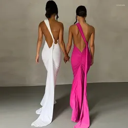 Casual jurken 2024 Zomer een schouder Backless verstelbare sjaallus Ruched sexy maxi jurk vrouwen elegante vrouwelijke streetwear