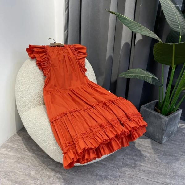 Vestidos casuales 2024 volantes de verano sueltos para las mujeres vestido de algodón de popelina violeta naranja