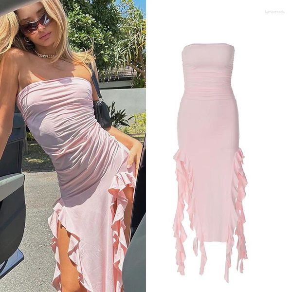 Robes décontractées 2024 Tube d'été robe sexy Femmes Elegant Y2K Pink Streetwear Festival Tentime Fishtail Jirt Womens Party