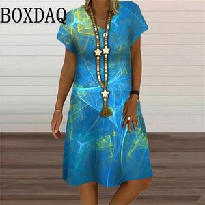 Casual jurken 2024 Zomer V-Neck Jurk Women Elegant Fashion Tie Dye Print korte mouw pullover dames plus size losse kleding