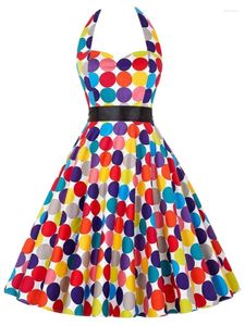 Robes décontractées 2024 Vintage Coloré Polka Dots Imprimer Robe d'été Mode Femme Élégante Soirée Soirée Ceinturée Swing Robes