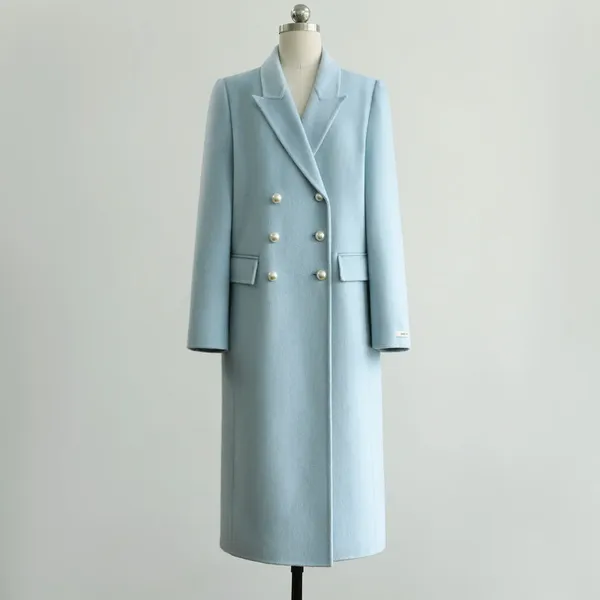 Robes décontractées 2024 Hiver de haute qualité élégante bouton à deux nords à poitrine à mi-longueur tube droit à face en laine avec bleu