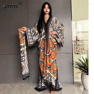 Casual Jurken 2024 WINYI Midden-Oosten Blog Runway Jurk Elegante Partij Vrouwen Lange Mouw Print Caftan Saoedi-Arabië Vrouwelijke Losse Kaftan