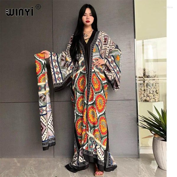 Robes décontractées 2024 Winyi Moyen-Orient Blog Robe de piste élégante fête femmes manches longues imprimé Caftan Arabie Saoudite Femme Kaftan en vrac