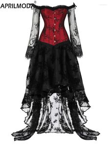 Casual jurken 2024 vrouwen hoge lage zoom ruches corset jurk renaissance steampunk vintage korte front long back bandage a-line rokfeestje