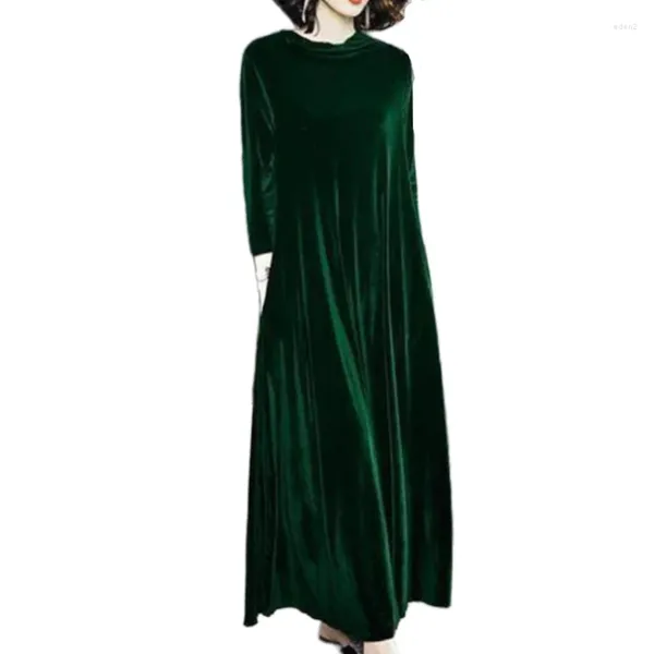 Robes décontractées 2024 Femmes à manches longues Vintage Velvet Robe Automne Hiver Bureau Lady Élégant Lâche Slim Party Robes Robe Longue