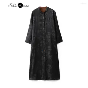 Vestidos casuales 2024 Moda femenina Otoño / Invierno 50 mm Xiangyun Shaguan Le Crepe Abrigo Natural Mulberry Seda Lana Mezclada Camisa Vestido