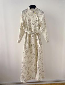 Casual jurken 2024 damesmode lange mouwen stand-up kraag Chinese retro-stijl printjurk 0327