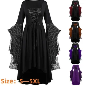 Casual Jurken 2024 Dames Halloween Cosplay Kostuum Heks Herfst Winter Ghost Up Party Schedel Kanten Jurk Kleding Vampire Gothic