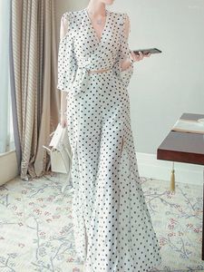 Casual jurken 2024 Dames Off-shoulder Feejurk Celebrity Set Elegant PolkaDotleg Zomer Mode Feestdagen 2-delig
