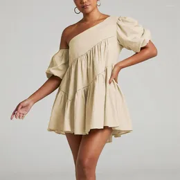 Robes décontractées 2024 Robe mini-robe d'été féminine à manches bouffantes courtes couleurs à plusieurs niveaux de couleur babydoll babydoll plage