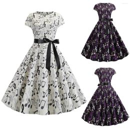 Casual Jurken 2024 Vrouwen Zomer 50s 60s Music Note Print Jurk Gewaad Retro Swing Vintage Mouwloze Party vestidos Knielange