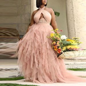 Casual jurken 2024 dames avondjurk bruiloft roze slinger grote swing mesh vakantiestijl elegant
