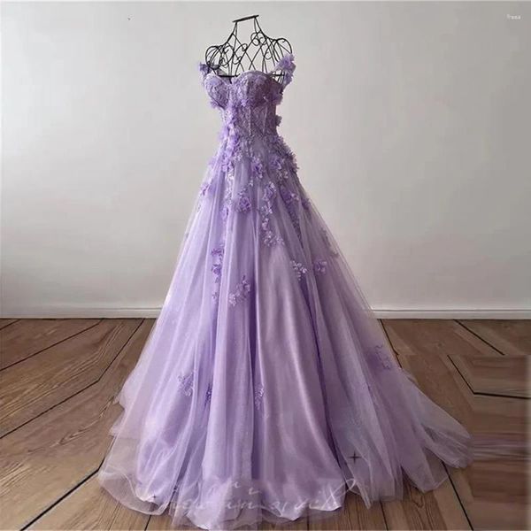 Robes décontractées 3D fleur lavande robe de bal une ligne femmes robe maxi gonflée à volants tulle personnalisé floral dubaï fête élégante