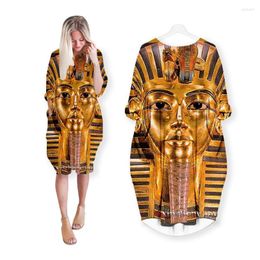 Casual Jurken 3d Print Egyptische Farao Art Patroon Jurk Streetwear Vrouwen Mode Harajuku Lange Mouw Kleding Plus Size Kleding