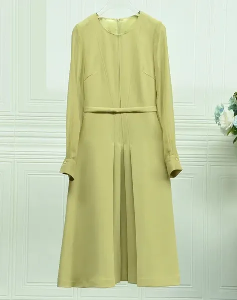 Vestidos casuales 3xl 2xl xl vestido de mujer 2024 primavera diseño de alta calidad moda damas o-cuello manga larga una línea media pantorrilla amarillo púrpura