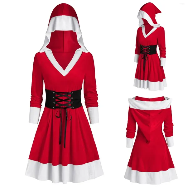 Robes décontractées 3XL Robe à capuche de Noël Femmes Festival de mode Robe d'été rouge Cosplay Bandage Party pour les robes féminines Largos de Mujer