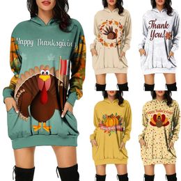 Robes décontractées 3XL Thanksgiving Day Femmes Automne Lettre Imprimé Manches longues Robe d'été Sexy Robe de grande taille Robe Robe