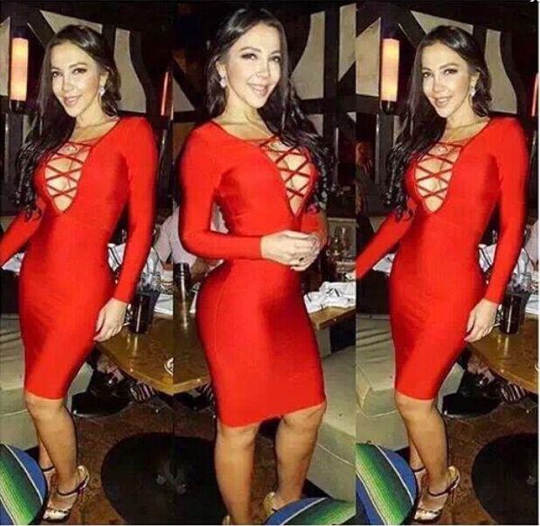 Vestidos casuales 4 colores negros desnudos de alta calidad hueco ojera de manga larga de manga profunda club de vestimenta de venda