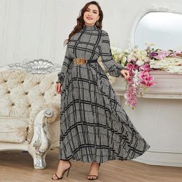 Casual jurken 4xl plaid plus size lang voor vrouwen gewaad maxi rokken kantoor dame bruiloft feest avondjurk moslimvestido talla grande