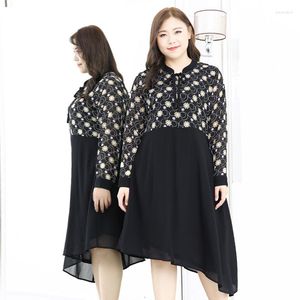 Robes décontractées 4XL à 10XL femmes surdimensionnées robe en mousseline de soie printemps automne à manches longues en vrac imprimé fleuri asymétrique fête