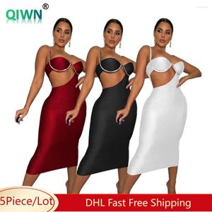 Robes décontractées 5 sets en gros femme robe de soirée robe sexy spaghetti drap creux avec diamant d'été élégant gaine 7669