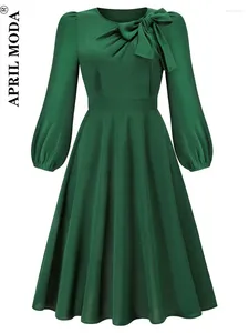 Robes décontractées des années 50 à manches longues élégant bureau tunique robe de soirée solide vert rouge noir femmes vintage swing une ligne soirée de vacances