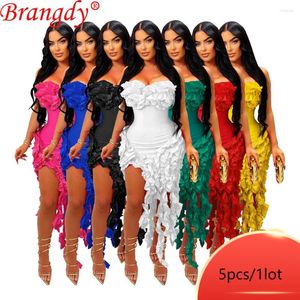 Robes décontractées 5pcs articles en vrac en gros lots bord d'oreille en bois pour les femmes sexy bretelles volants robe longue fête élégante Y2k B13237