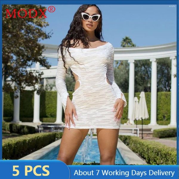 Robes décontractées 5pcs articles en gros pour boutique mini robe femme 2024 manches longues sans dos vestidos femelles y2k robes m13283