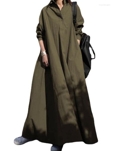 Robes décontractées 5xl Vintage Style ethnique lâche Maxi robe de soirée col rabattu boutons à manches longues femmes grande taille