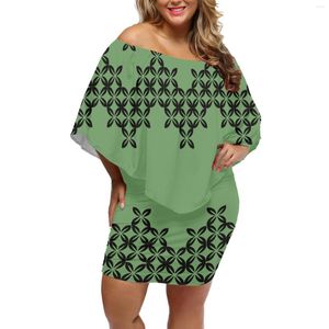 Casual jurken 6xl Het meest ontwerp in 2023 Polynesische Samoan Tattoo Dames Off Shoulder Losse eendelige jurk franje damesfeestje