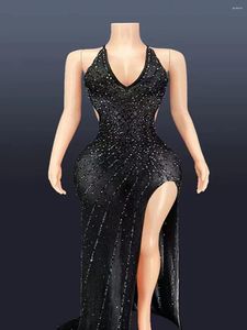 Casual jurken 8 kleuren sexy podium strass transparante lange jurk prom feestje verjaardag vieren outfit dames danser prestaties