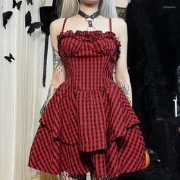 Casual jurken 90s vintage plaid a-line e-girl dark academia winkelcentrum gothic kleren y2k retro grunge spaghetti strap mini jurk vrouwen