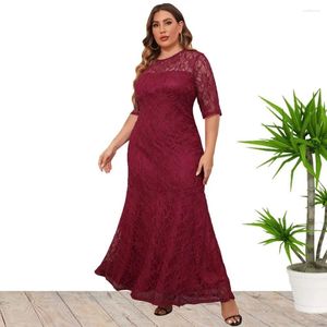 Vestidos informales A Lin Tallas grandes Ropa de mujer Primavera Verano Moda Elegante Encaje O Cuello Manga corta Falda maxi Vestido de fiesta de boda por la noche