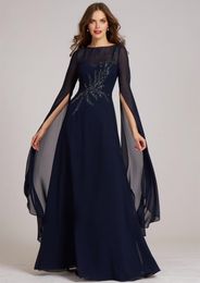 Robes décontractées Une ligne en mousseline de soie mère de la mariée avec des perles modernes manches longues robes de soirée fermeture éclair dos robes de bal 230221