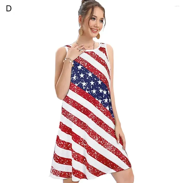 Robes décontractées robe A-Line Mini sans manches patriotiques avec un drapeau national américain imprimé étoilé à rayures pour indépendance
