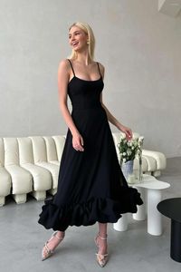 Vestidos casuales A-Line Ruffles Long Women Party Lush plisado Mesh Evening Prom Dress Sin mangas Puffy Celebrity Gowns
