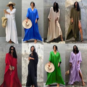 Robes décontractées une robe maxi simple coulant d'été long kaftan massif rouge batwing plage couverture robe