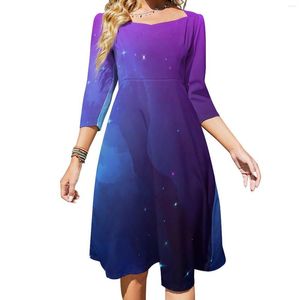 Casual jurken Abstract Galaxy-jurk Kleurrijke print Elegante zomer Sexy vierkante kraag Esthetisch bedrukt 4XL 5XL 6XL