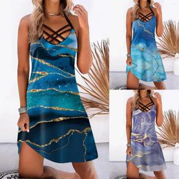 Robes décontractées Peinture abstraite Été pour femmes Vintage Imprimer Sans manches Boho Beach Robe Creux V Cou Robe Robe Lâche Robe