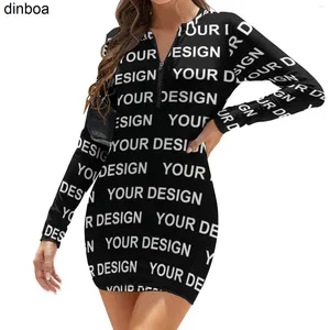 Robes décontractées ajouter un design robe moulante personnalisée vacances sur mesure votre image mignon à manches longues graphique Street Wear grande taille